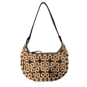 Nine West Vintage Tan and Brown Boho Wood Beaded Shoulder Bag Beach Y2K